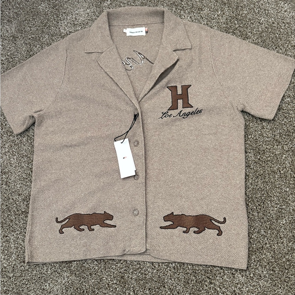 LA Taupe and Brown Dress shirt by Honor the Gift by Russell Westbrook Size Large
